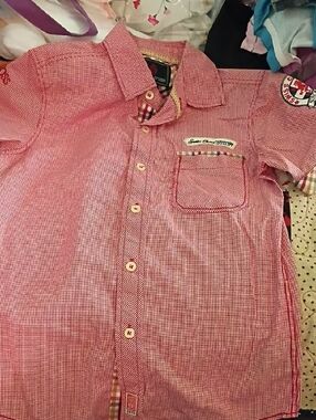 Swiss Cross Red Check Short-Sleeve Button-Down Shirt